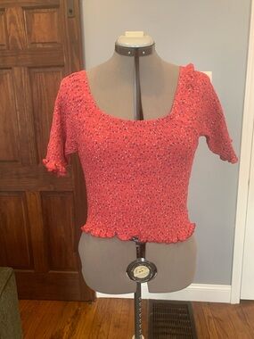 NATURAL LIFE Coral Smocked Square-Neck Crop Top XL